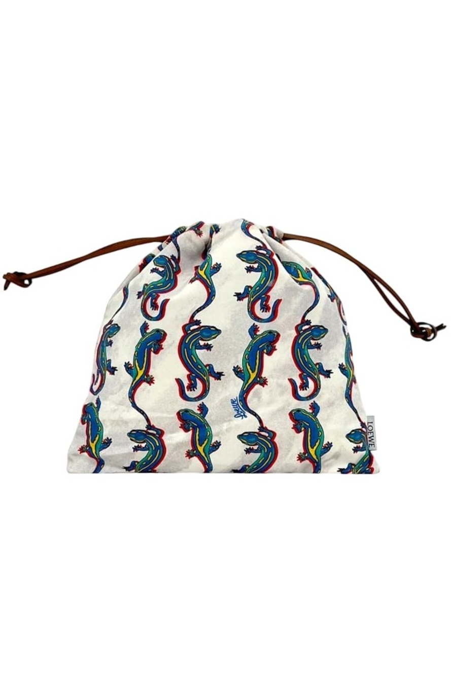 Loewe Pouch Drawstring Paulaz Ibiza Canvas Leather White